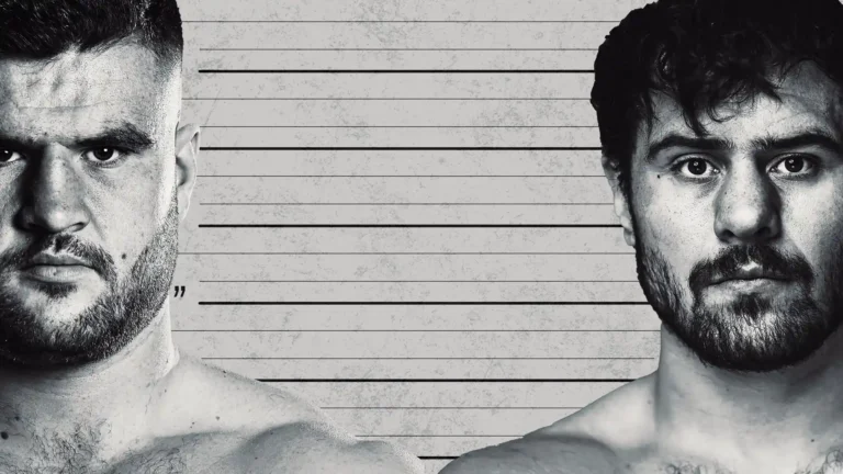 Face-off between heavyweight boxers Fisher and Allen ahead of their upcoming showdown.