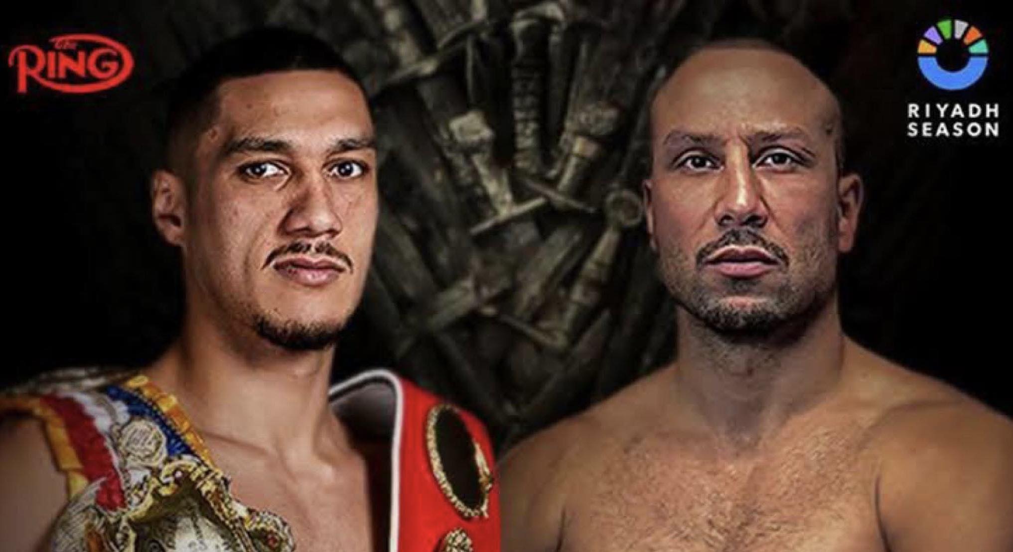 Jai Opetaia and Huseyin Cinkara face-off in a promotional fight poster.