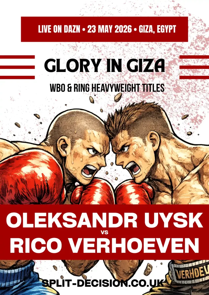 Oleksandr Usyk vs Rico Verhoeven fight poster for Glory in Giza heavyweight title fight on 23 May 2026